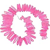 TUMBEELLUWA Rock Quartz Crystal Points Loose Beads for Jewelry Making, Titanium Coated Polished/Raw Quartz Beads 15 Inches Top Drilled,Hot Pink Crystal Points(0.5"-1.6")