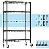 Hodonas Wire Shelving, 1900lbs Capacity 5 Tier Heavy Duty NSF Wire Shelf with Rolling Wheels Black Metal Storage Shelves Adjustable Wire Rack Unit 36"W x 14"D x 72"H for Kitchen Bathroom Garage Closet