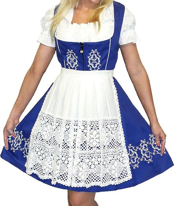 Amazon.com: Short 3-Piece Blue Dirndl German Women Oktoberfest Waitress Embroidered Dress: Clothing