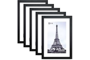VCK Poster Frames 12x18 Black Set of 5,Solid Wood Picture Frames for Wall Mounting Hanging Art and Puzzle Frame