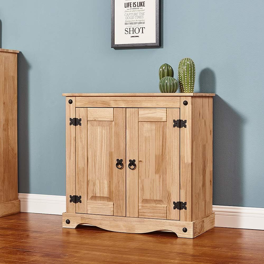 Solid Pine Wood 2 Door Small Sideboards Mexican Style Storage