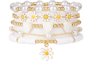 RISHEGAE Heishi Beaded Stretch Bracelets for Women Stackable Gold Polymer Clay Beads Bracelets Friendship Boho Summer Beach Bracelets Jewelry Set