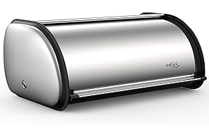ENLOY Bread Box for Kitchen Counter, Stainless Steel Roll Top Bread Bin, Sliver Bread Storage Holder with Lid, Large Capacity