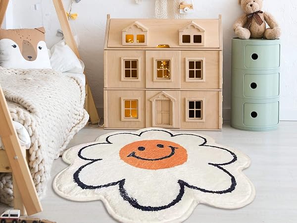 FOMAILE BATHROOM RUGS CUTE BATH MAT SUNFLOWER MAT HAPPY FACE RUG STRONG WATER ABSORPTION BATH RUG SUPER ABSORBENT AND FLUFFY MAT MACHINE WASHABLE BAHTUB MATS FOR SHOWER, TUB, BEDROOM 31.5IN