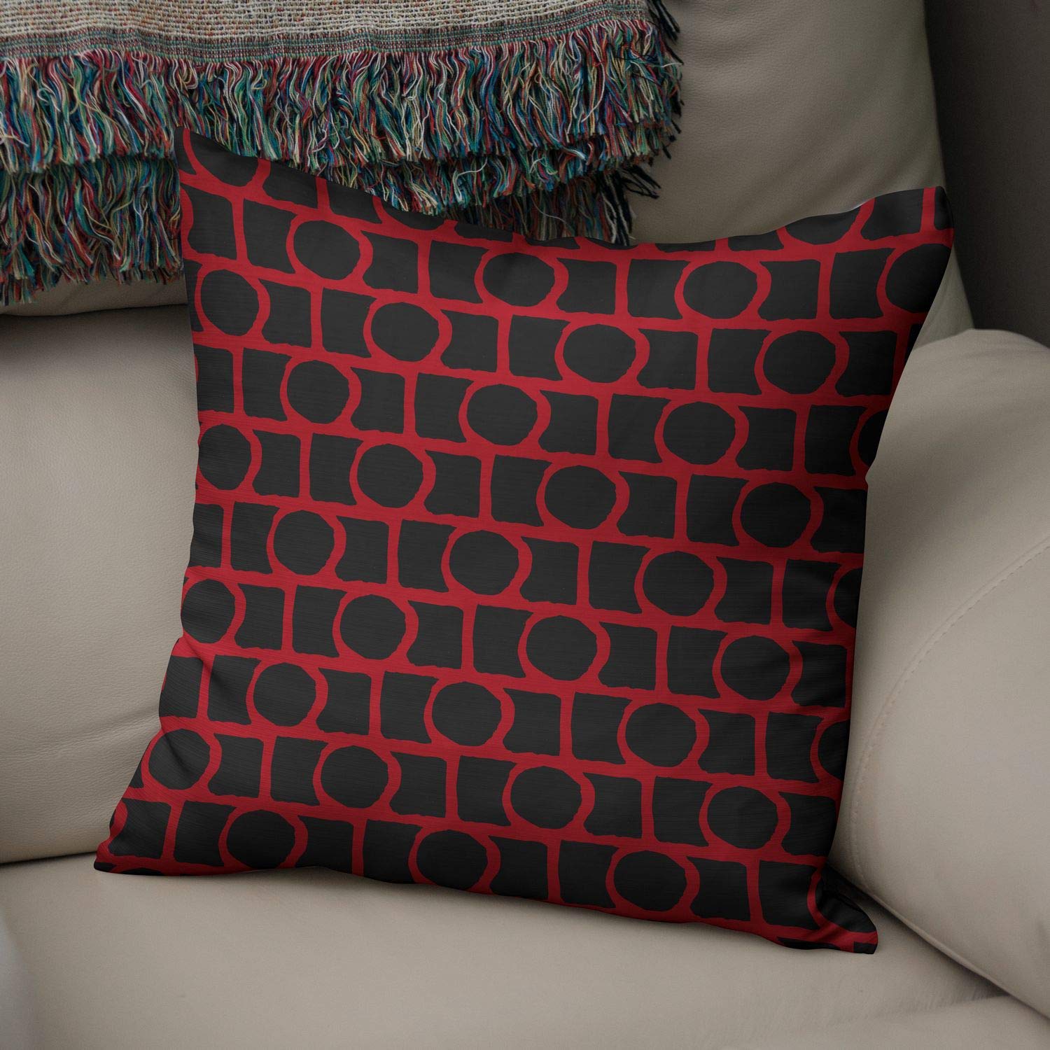 Bonamaison Decorative Cushion Cover Red & Black, Throw Pillow Covers, Home Decorative Pillowcases for Livingroom, Sofa, Bedroom, Size: 50x50 Cm - Designed and Manufactured in Turkey