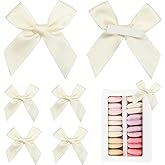 LIZLOVESS Pre-Tied Self Adhesive Ivory Satin Ribbon Bows for Crafts 3" Small Cream Bow Decor for Coquette Birthday Party Decorations, Wedding, Gift Wrapping, Balloon, Baby Shower (50 Pack)
