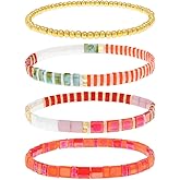 Agriajun Tila Flat Gold Beaded Bracelets Stack Set for Women,Trendy Handmade Miyuki Colorful Beads Stretch Bracelet Festive Outfit Accessories Jewelry Gift.