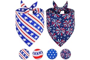 Doncida 4th of July Dog Bandanas 2 Pack, 4 Pattern Reversible Triangle American Flag Patriotic Scarf for Medium and Large Dogs, Premium Durable Fabric for Boy and Girl Pets (Large)