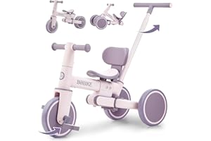 Bobike 5-in-1 Tricycle for Toddlers 18 Months to 5 Years Old, Toddler Bike, Kids Tricycle with Push Handle and Backrest, Toddler Balance Bike with Easy Assembly for Boys and Girls. (Purple)