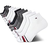 Tommy Hilfiger Mens Quarter Socks - 12 Pack Cotton Blend Athletic Performance Cushioned Ankle Socks for Men with Arch Support