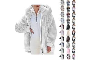 GENERIC Fleece Jacket Women Fashion Warm Zipper Hooded Jacket Cute Plus Size Long Sleeve Coats Hiking Outdoor Winter Tops