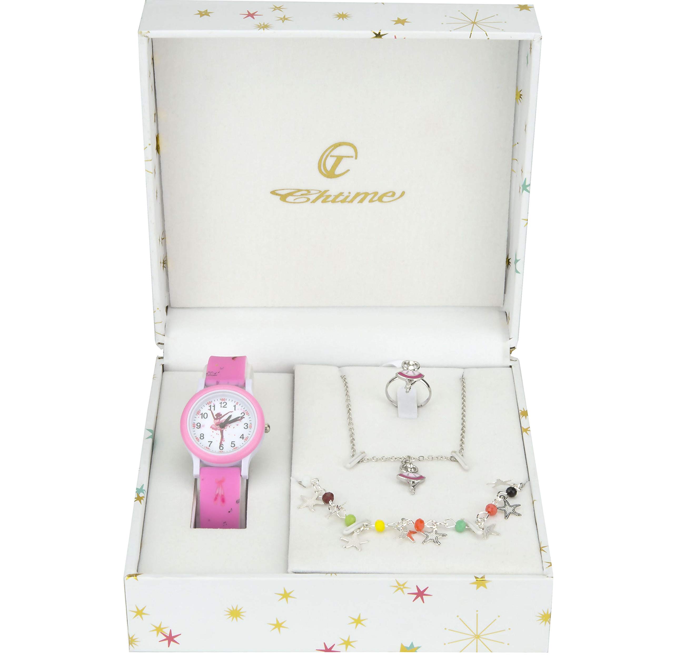 Gift Set Girl's Watch Pink - jewelry Set Dancer - Necklace-Ring- Band