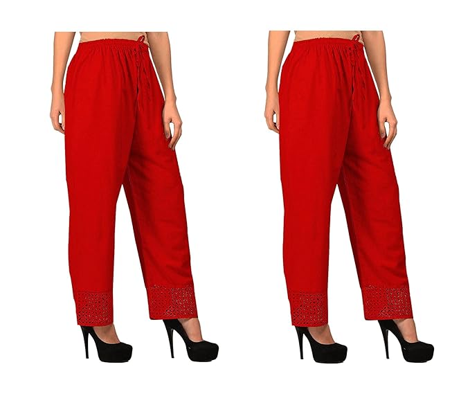 Women's Cotton Palazzo Designer Plain Casual Wear Palazzo for Women/Girl Combo Cotton Palazzo Color-RED_RED