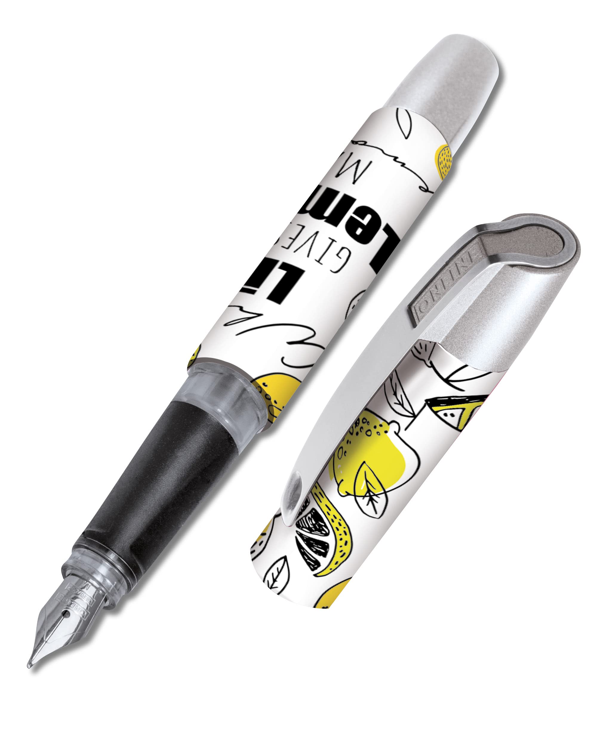 Online Ergonomic fountain pen for school/college Campus Lemons - solid medium nib, soft grip part, for standard ink cartridges, refillable, ideal for beginners/pupils/students — image 1