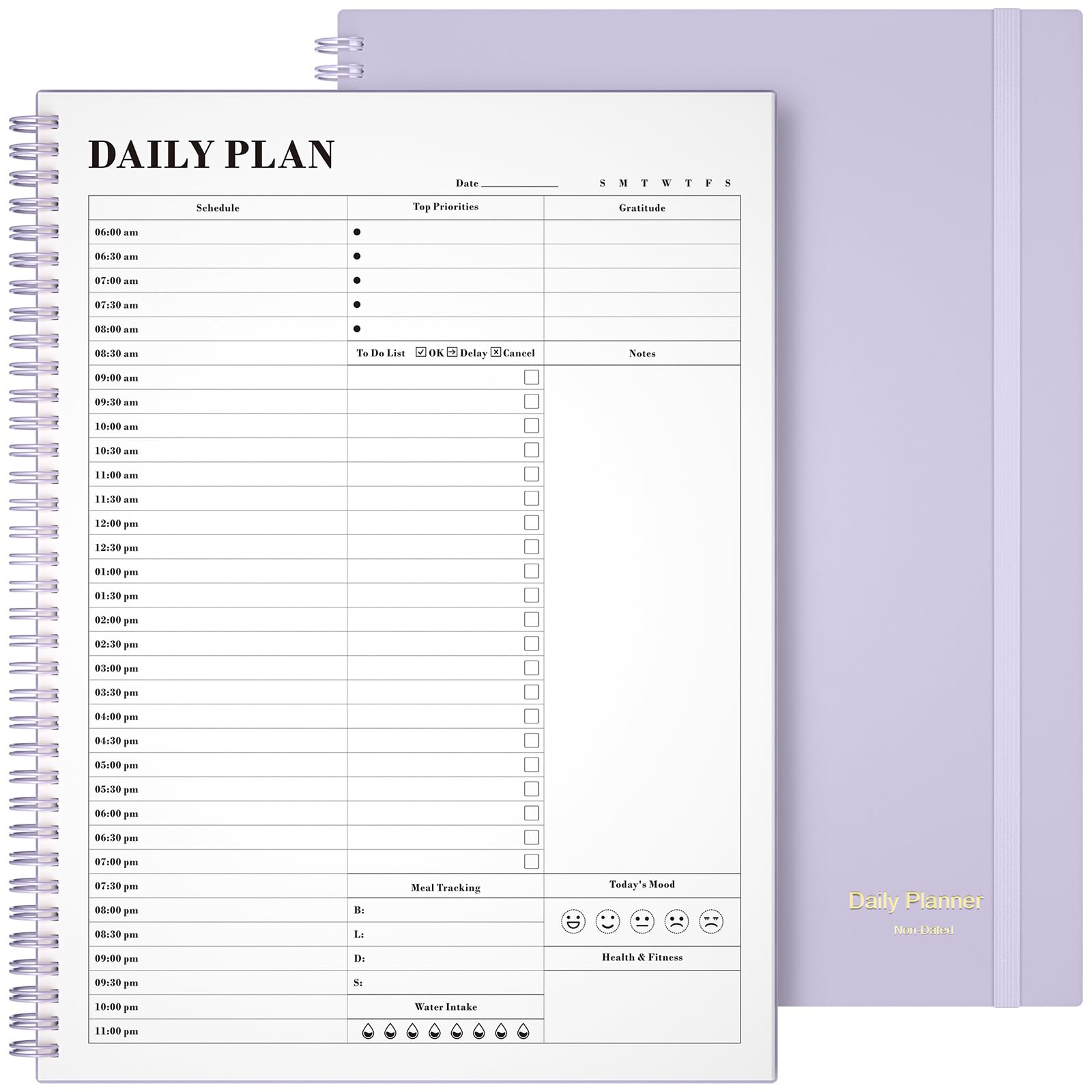 Planner Undated, Asten Daily Planner Agenda with To Do List, Hourly Planner for Women and Men, Spiral Appointment Book Planner Notebook with Elastic Closure, Day Planner for ADHD 8.5" x 11" (Purple)