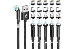 ANKNDO Magnetic Charging Cable, 540° Rotating Magnetic Phone Charger [6-Pack, 3ft/3ft/3ft/6ft/6ft/10ft] 3 in 1 Magnetic Charger Cable Nylon Braided Magnetic USB Cable for iProduct/Micro USB/Type C Device