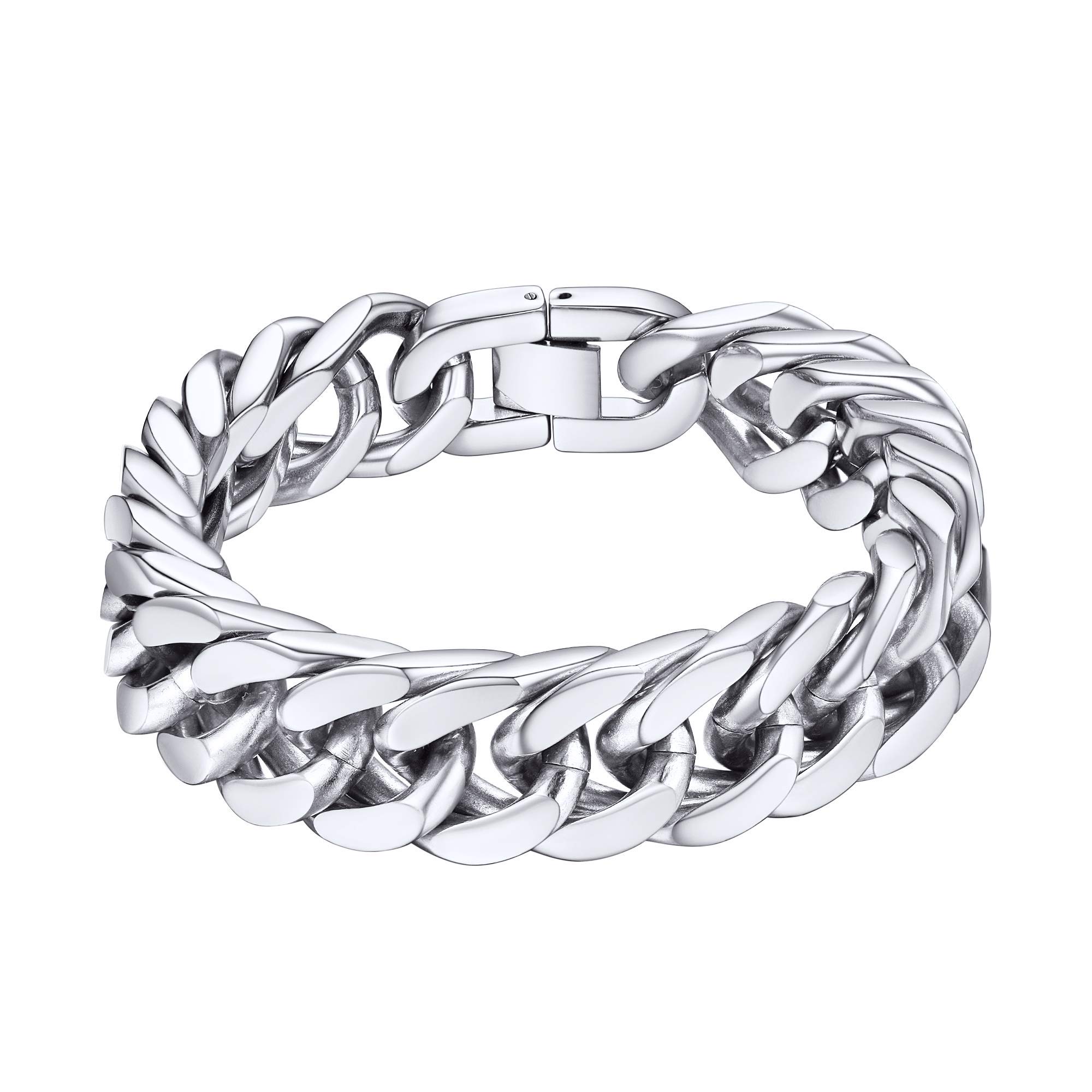 ChainsHouse Stainless Steel Mens Bracelets Cuban Curb Chain Link for Men Women Hand Wrist Bracelet Punk Chains Double Heavy 12mm 23cm