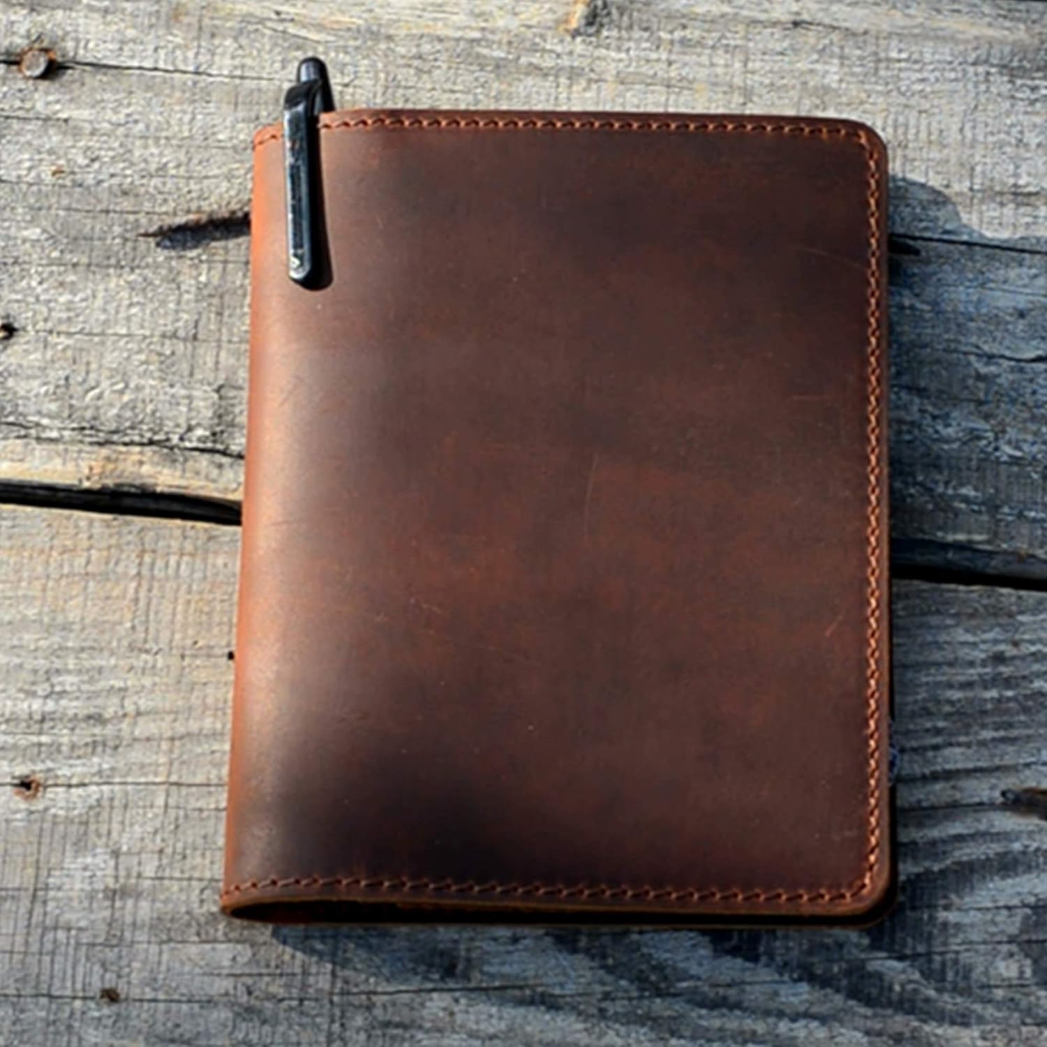 JJNUSA Compatible with Rocketbook Mini Cover Smart Business Handmade Distressed Genuine Leather Journal Notebook Cover for Card Holder Mini 3.5" x 5.5" Brown - Image 5