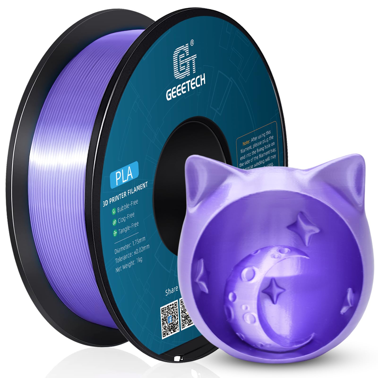 PLA Filament 1.75mm Silk, Geeetech 3D Printer PLA Filament,1.75mm,1kg per Spool,Silk Purple — image 1