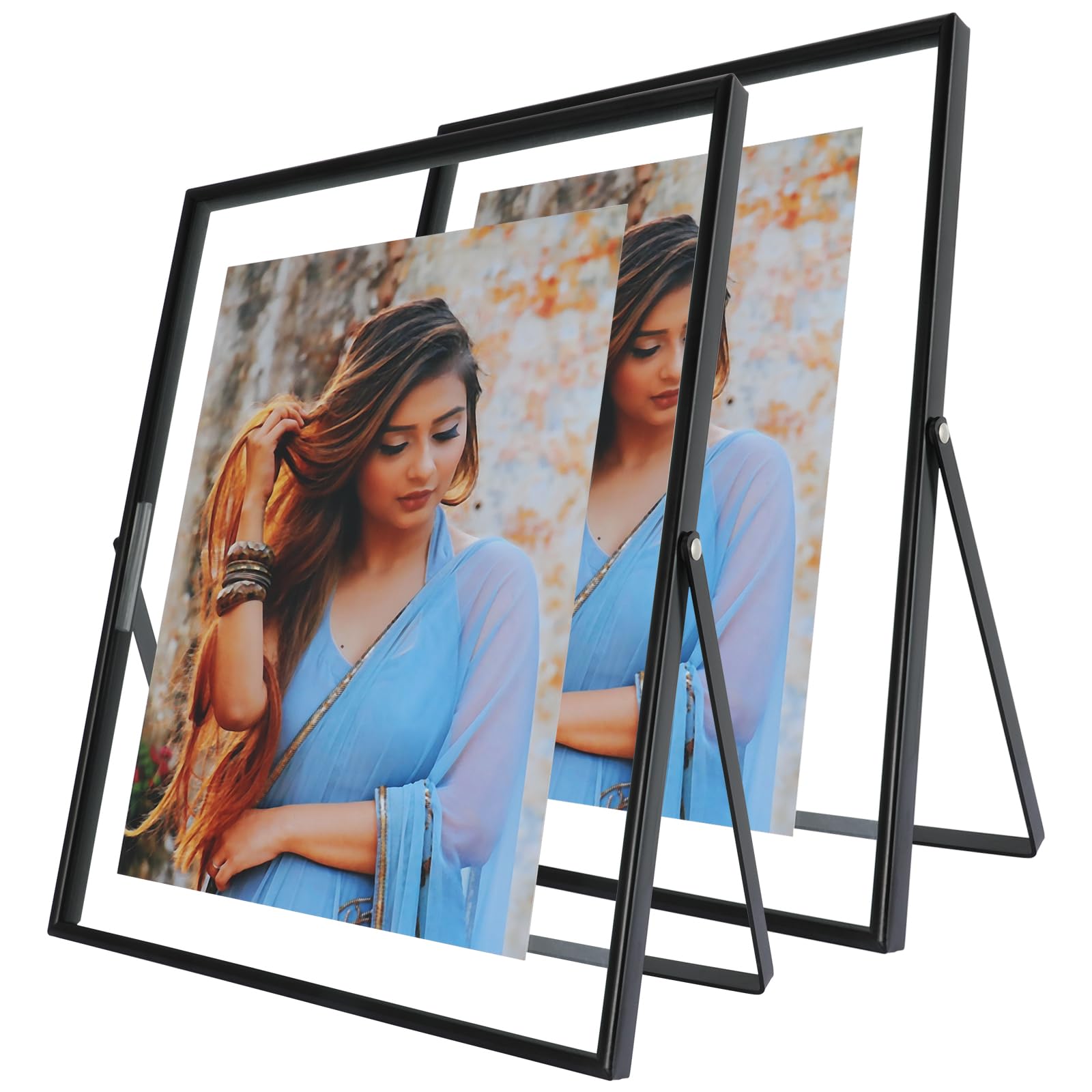 Photo 1 of AhaGo Black Floating Frame, 8x10 Inches, Vertical, 2 Set, For Picture 7x9,6x8, 5x7, Tabletop Shelf Photo Frames, Classy Gift For Thanksgiving, Wedding or Birthday