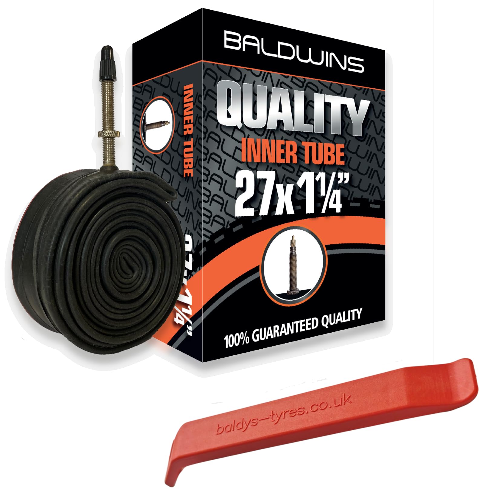 Baldwins Bike Inner Tube 27 x 1-1/4 Presta Valve & BALDY'S TYRE LEVER