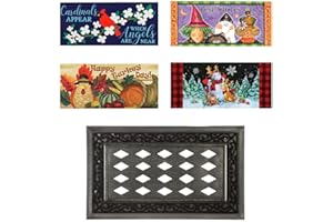 EVERGREEN FLAG Evergreen Sassafras Fall Christmas Holiday Doormat Insert Bundle & Tray Set of 5, Interchangeable Entrance Door mats Indoor and Outdoor Welcome Mat 30 x 18 Tray Non Slip Backing Low Profile