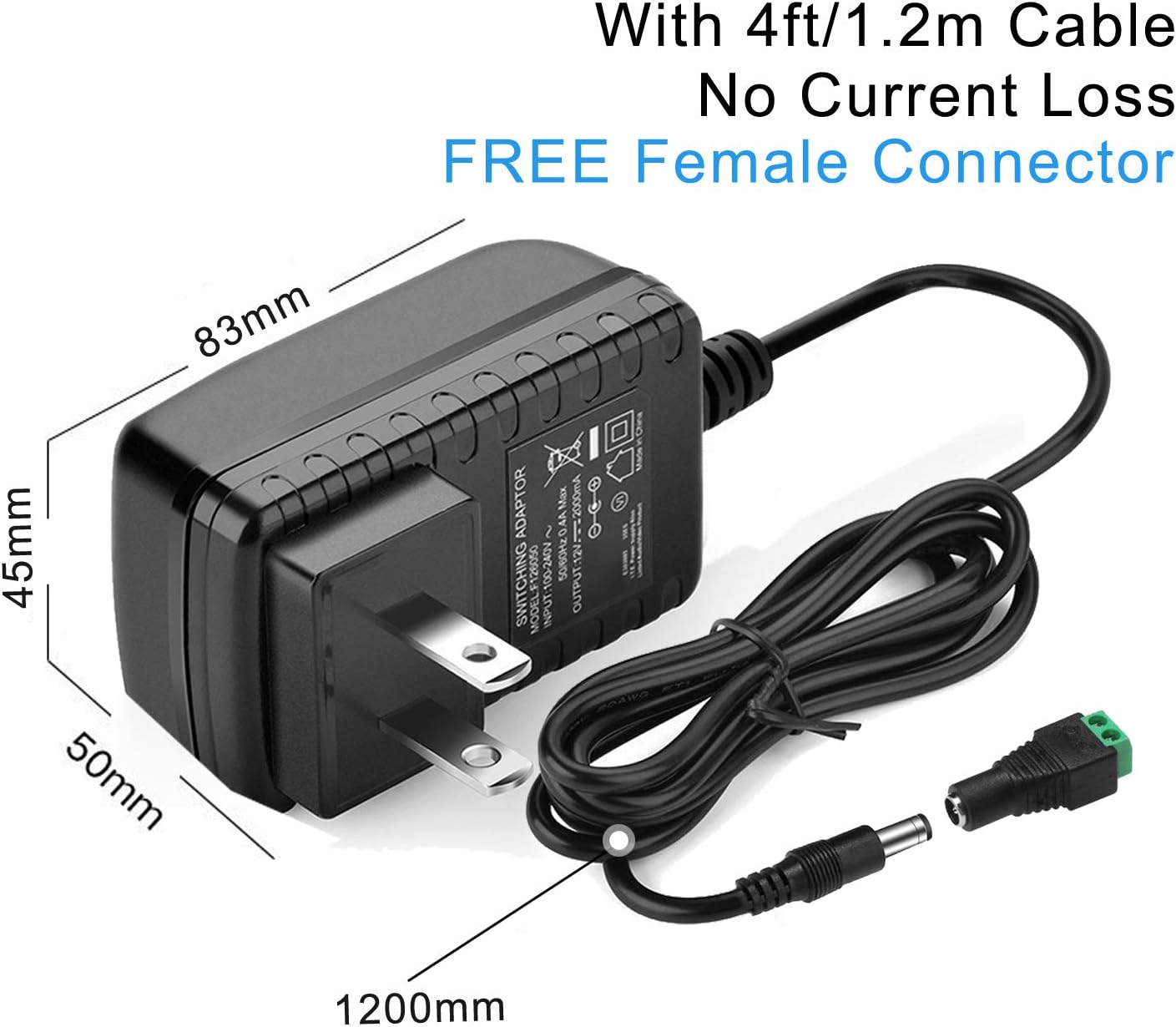 DC12V 2A Power Supply Adapter, SANSUN AC100-240V to DC12V Transformers, Switching Power Supply for 12V LED Strip Lights, 12 Volt 2 Amp Power Adaptor, 2.1mm X 5.5mm US Plug (1pcs) - - 