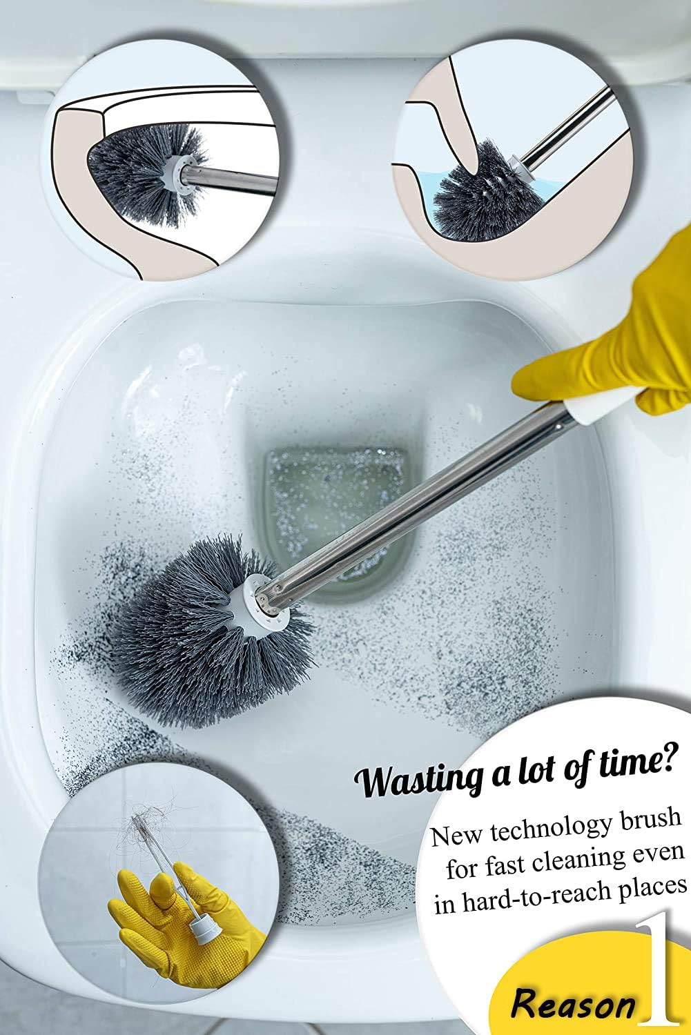 Toilet Brush with Holder- 5 Reasons Why You Should Buy Toilet Bowl Cleaner Brush for Bathroom by ToRespire, 2 White Sets, Combination of Plastic and Stainless Steel: Kitchen & Dining