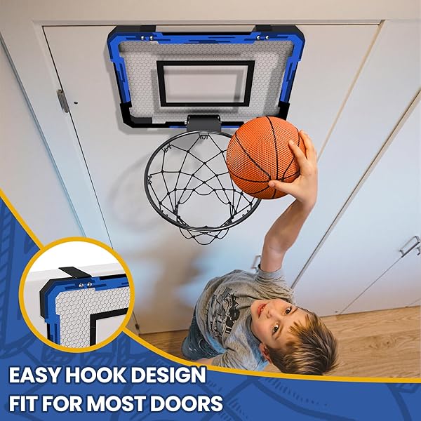 QDRAGON MINI BASKETBALL HOOP, OVER THE DOOR INDOOR, WITH 3 BALLS/INFLATOR/BREAKAWAY RIM, BASKETBALL TOY GIFTS FOR KIDS AND ADULTS, SUIT FOR BEDROOM/OFFICE/OUTDOOR, BLUE HOOP