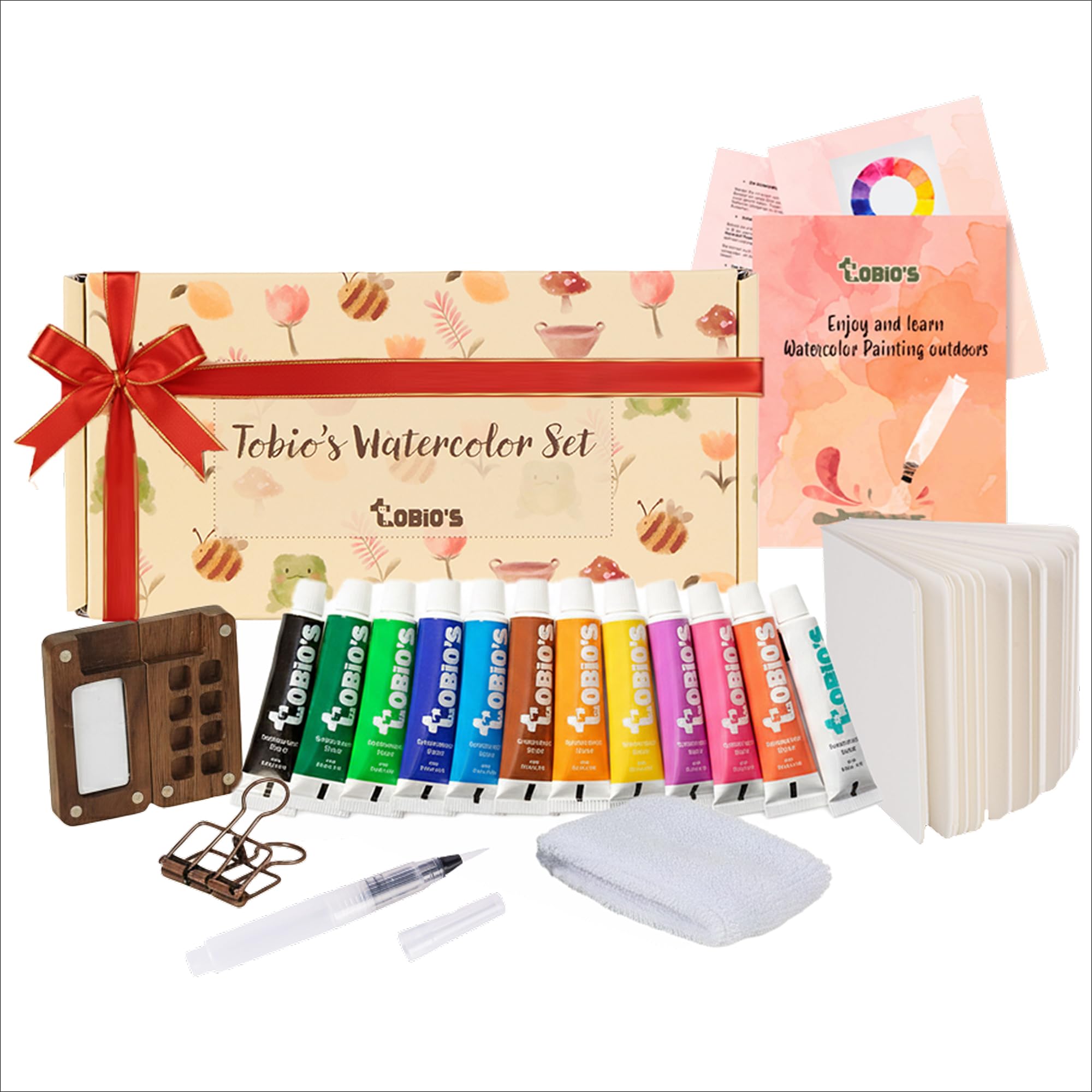 Photo 1 of Original Tobios Mini Wooden Watercolor Paint Set – Compact Travel Art Kit with 12 Colors, Refillable Brush & Sketchbook – Unique Creative Gift for Birthdays, Holidays & Art Lovers