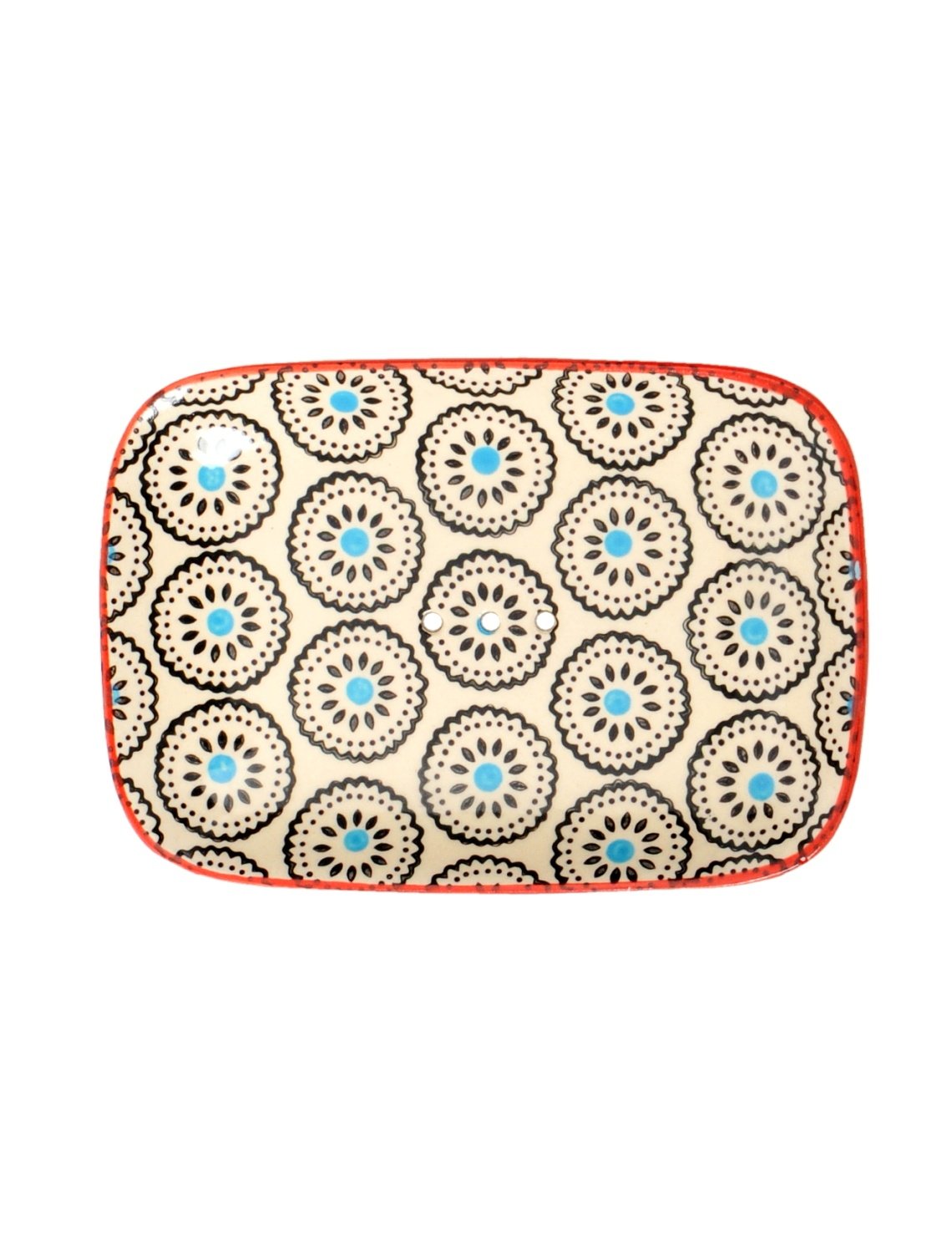 Square soap dish Matthes hand-painted ceramics with holes for water drainage 13.5 x 9.5 x 2 cm