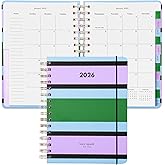kate spade new york Daily Planner 2026 Large Agenda January-December 2026, Hardcover Weekly and Monthly Spiral Planner with Stickers (Downtown Stripe)