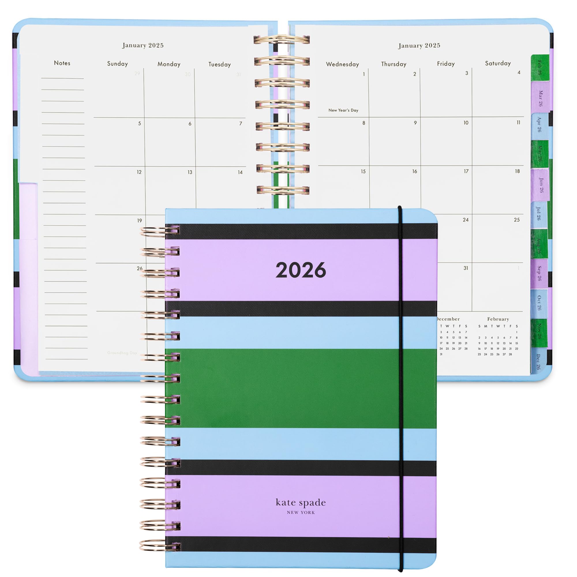 Photo 1 of kate spade new york Daily Planner 2026 Large Agenda January-December 2026, Hardcover Weekly and Monthly Spiral Planner with Stickers (Downtown Stripe)