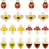 Beadthoven 24Pcs Enamel Charms for Jewelry Making 3D Acorn Bee Ladybug Mushroom Pendants Colorful Insect Charms Cute Mini Animal Dangle Charms for DIY Crafts Bracelet Necklace Earrings Lanyard