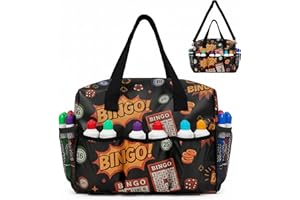 CVVD Bingo Bag with Pockets for Bingo Daubers Dabbers Dobbers Dotters Water Resistant Bingo Game Accessories for Adults and Seniors Portable Storage for Casino Bingo Supplies(black)