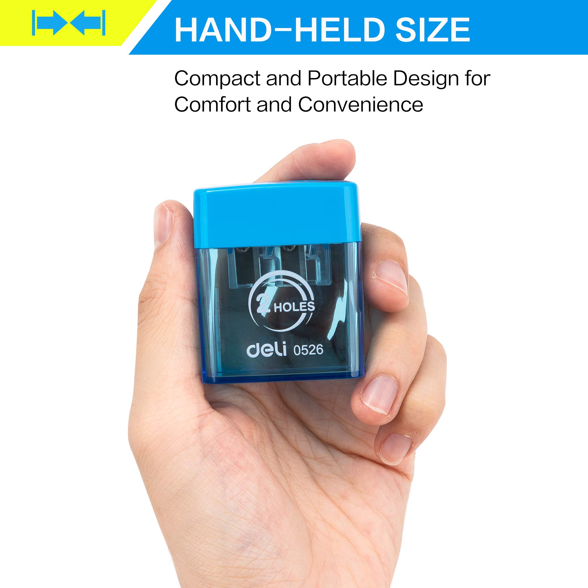 deli Manual Dual Holes Pencil Sharpeners with Lid, Colored, for Kids & Adults, Random Color