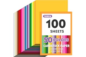 TUXIYA 100 Sheets 8.5" X 11" Colored Cardstock, 50 Assorted Colors Construction Paper Card Stock Printer Paper for Printing, Card Making, DIY Crafts, Kids School Supplies,Party Decorations (180GSM/65LB)