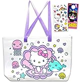 Hello Kitty Transparent Tote Bag - Bundle Large Sanrio Purse for Beach, Groceries, Plus Stickers, More | Hello Kitty Oversized Shoulder Bag for Women
