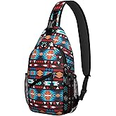 Native American Style Printed Sling Bag for Women Men Small Crossbody Sling Backpack Travel Hiking Daypack Boho Chest Shoulder Bag