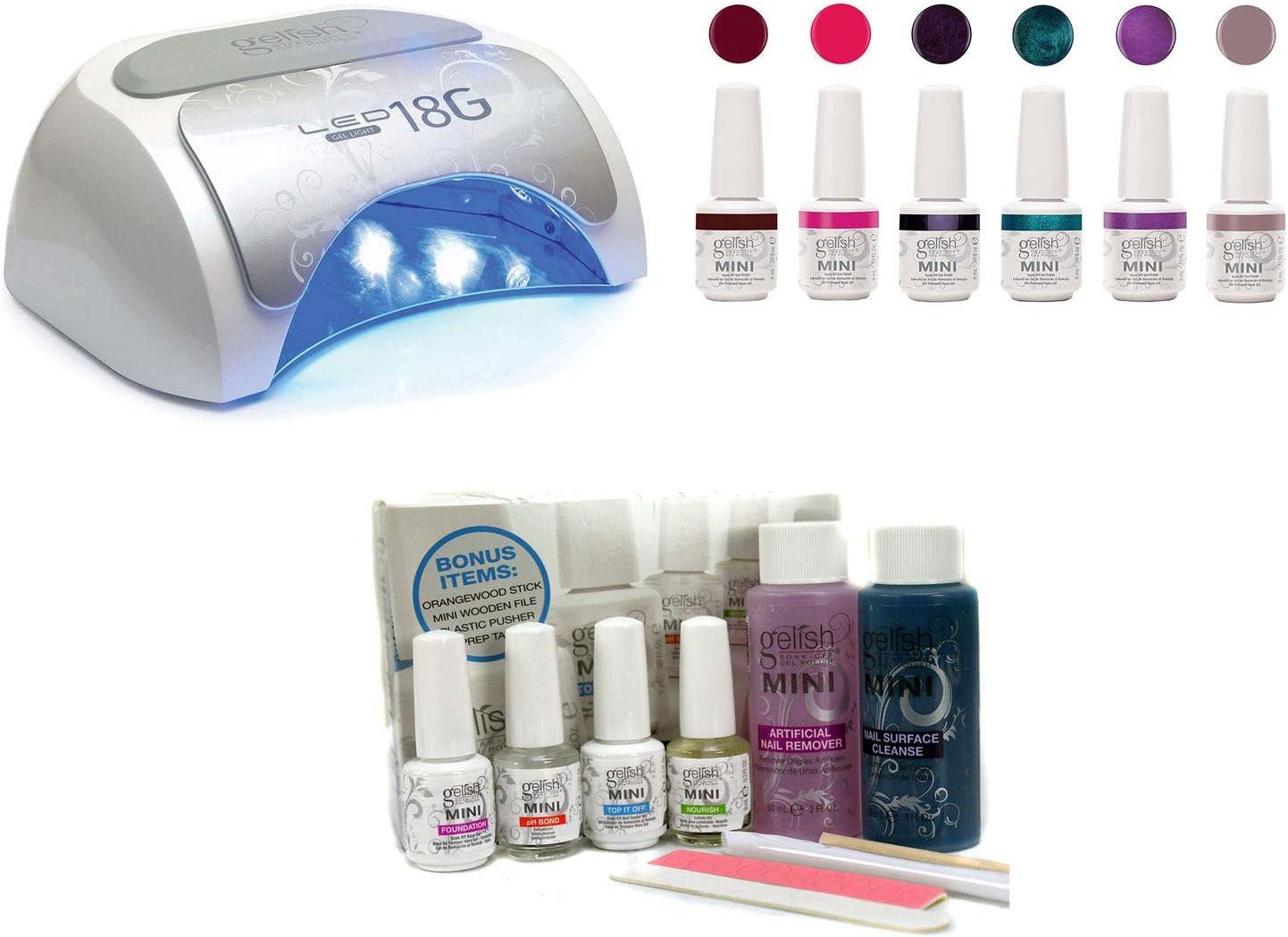 MRT SUPPLY Harmony 18G Professional Gel Nail Polish LED Lamp, Basix Kit & 6 Polishes with Ebook