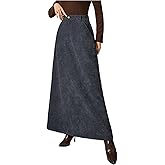 MakeMeChic Women's Business Casual Corduroy Skirt High Waisted Zip Up A Line Maxi Skirts
