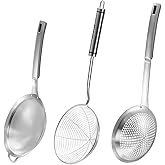 Suwimut 3 Pieces Spider Strainer Skimmer Spoon Set, Fine Mesh Stainless Steel Sieve Food Strainers, Large Hole Slotted Coland