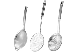 Suwimut 3 Pieces Spider Strainer Skimmer Spoon Set, Fine Mesh Stainless Steel Sieve Food Strainers, Large Hole Slotted Coland