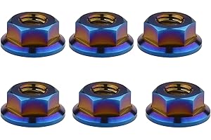Wanyifa Titanium DIN6923 M5 M6 M8 M10 M12 M14 M16 Hex Flange Nuts Pack of 6 (M8 Pitch 1.25mm, Fire Blue)