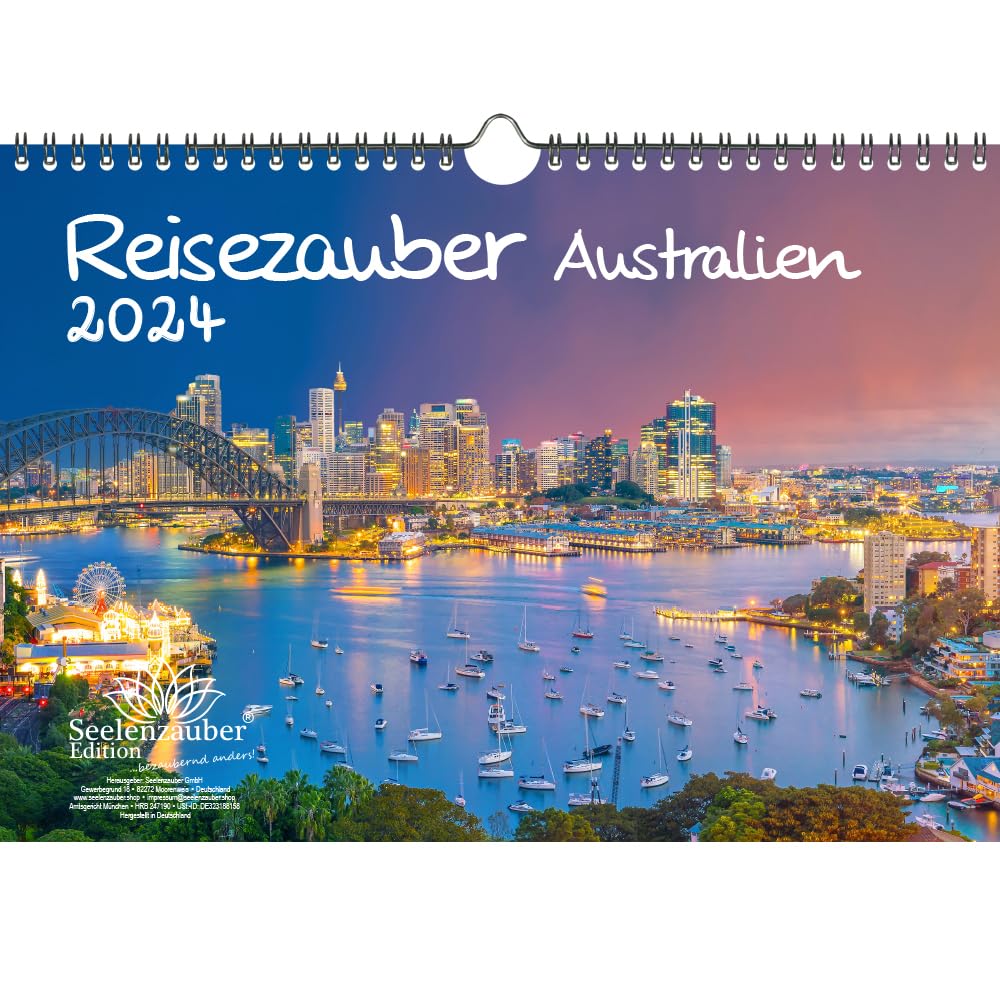 Travel Magic Australia DIN A4 Calendar for 2024 Canberra Sydney Holiday Beach Sea Diving Seelenzauber