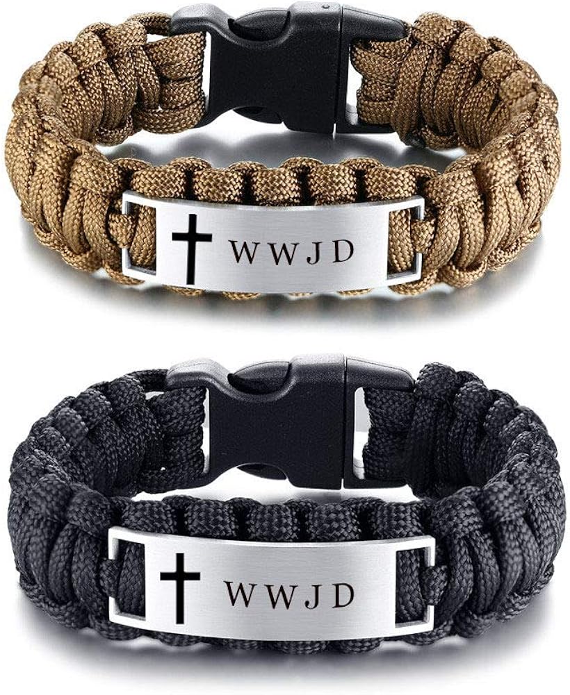 Sunling 2 Pack Free Engraving Custom Religious Braided Paracord WWJD