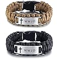 Sunling 2 Pack Free Engraving Custom Religious Braided Paracord WWJD Bracelet for Men,9 Inches,Black,Brown