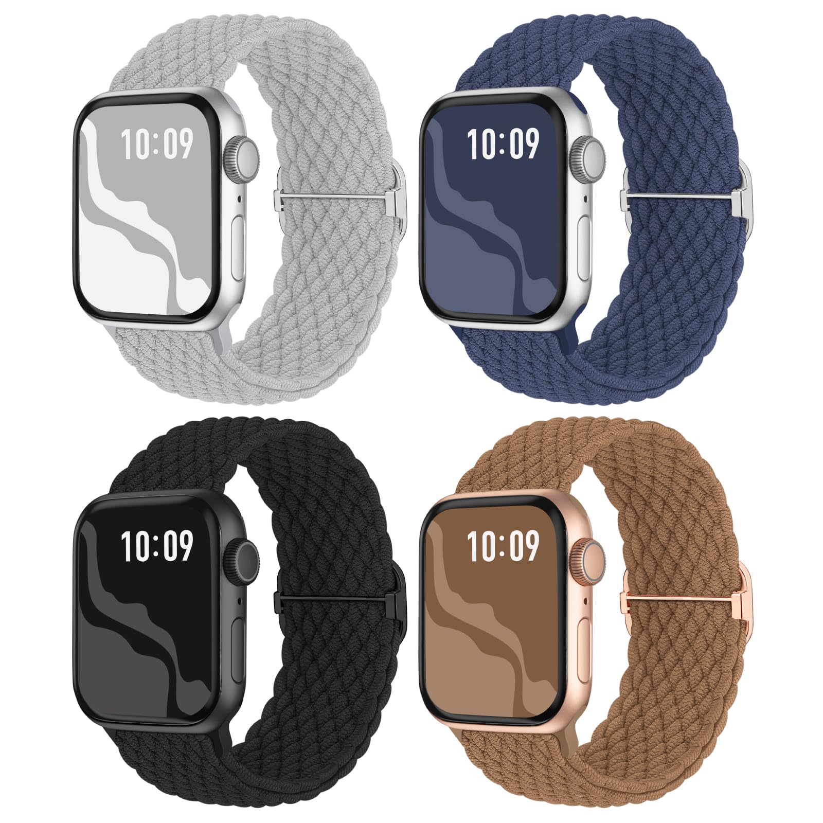 Photo 1 of Braided Stretchy Solo Loop Compatible for Apple Watch Band 38mm 40mm 41mm 42mm 44mm 45mm 46mm 49mm for Women Men, Nylon Elastic Straps Wristbands for iWatch Series 10 9 8 7 6 5 4 3 11 Ultra/SE 3 2 1