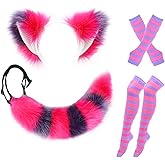 Pinsway Furry Striped Fox Cat Wolf Ear and Tail Set, Faux Fur Animal Headnbad Halloween Costume Women