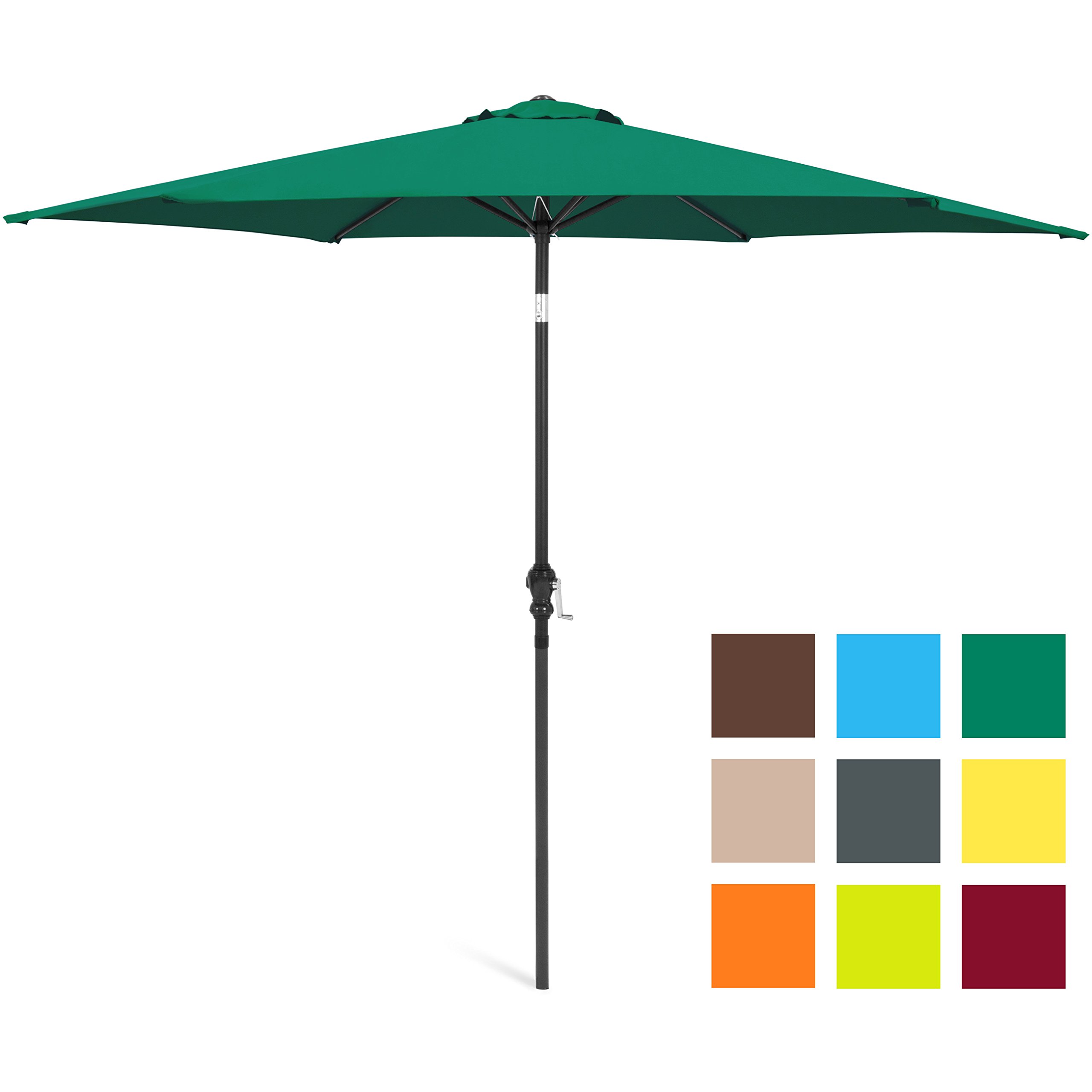 Best Choice Products 10ft Outdoor Steel Market Backyard Garden Patio Umbrella w/Crank, Easy Push Button Tilt, 6 Ribs, Table Compatible - Green